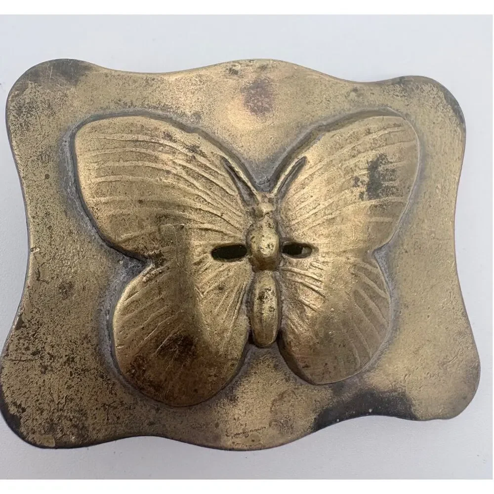 Vintage Brass Butterfly Belt Buckle with Scalloped Edges
